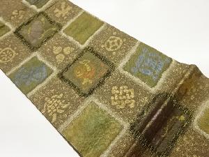 四角に打出の小槌・隠笠・抽象模様織出し袋帯